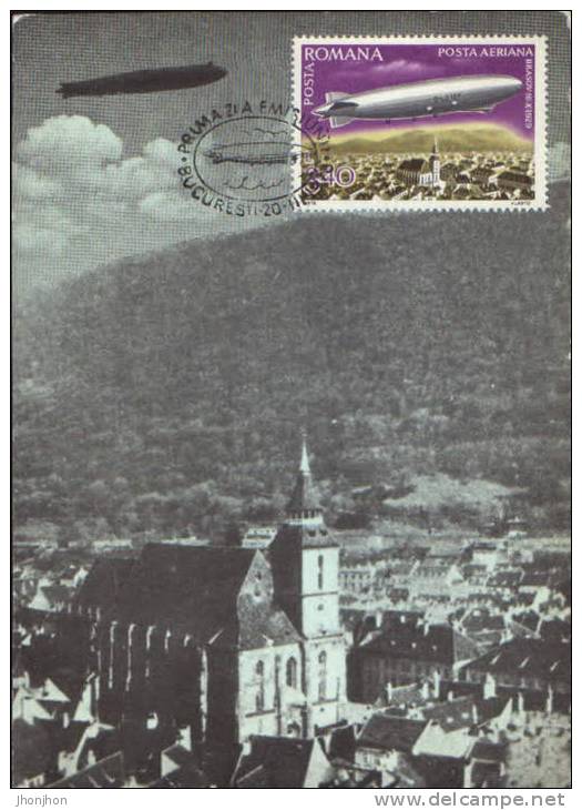 Romania-Maximum Postcard 1978- Zeppelin L.Z. 127 Above The City Of Brasov In 1929. - Zeppelines