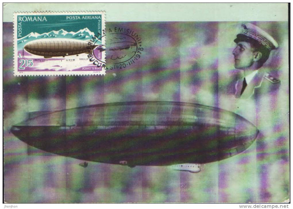Romania-Maximum Postcard 1978- Dirigible "ITALIA" -4, Which Flew Over The North Pole In 1928 - Zeppelin