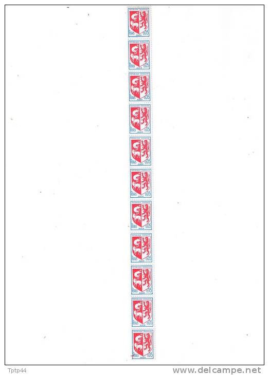 Blason De AUCH  N°1468  Nxx  En Bande De 11 Timbres Avec  2 N°rouge Au Verso + Tache Rouge Sur Timbre Du Bas. TTB - Rollen