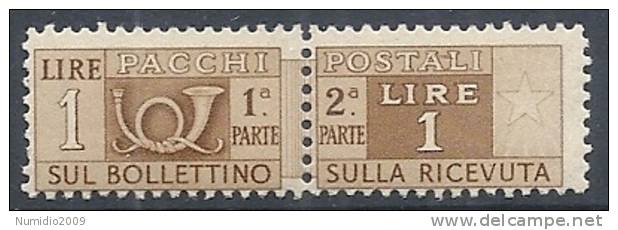 1946-51 ITALIA PACCHI POSTALI RUOTA 1 LIRA MNH **  - RR10305 - Paketmarken