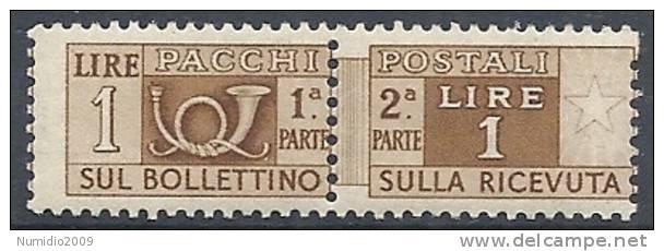 1946-51 ITALIA PACCHI POSTALI RUOTA 1 LIRA MNH **  - RR10305-3 - Colis-postaux