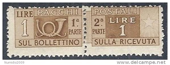 1946-51 ITALIA PACCHI POSTALI RUOTA 1 LIRA MH *  - RR10305 - Postpaketten