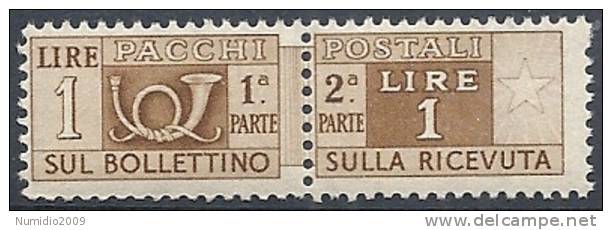 1946-51 ITALIA PACCHI POSTALI RUOTA 1 LIRA MNH **  - RR10308-2 - Postal Parcels