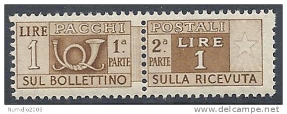 1946-51 ITALIA PACCHI POSTALI RUOTA 1 LIRA MNH **  - RR10308-3 - Postpaketten