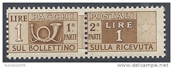 1946-51 ITALIA PACCHI POSTALI RUOTA 1 LIRA MNH **  - RR10308-4 - Postal Parcels