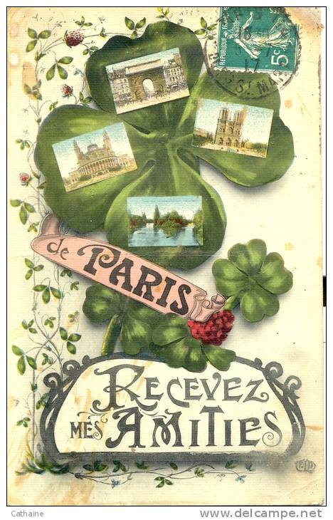 75 . PARIS . DE PARIS RECEVEZ MES AMITIES . TREFLE A QUATRE FEUILLES - Lots, Séries, Collections