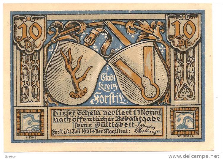 Noodgeld - Notgeld  STADT KREIS  FORST I. L.   10 Pfg 1921 - Sonstige – Europa