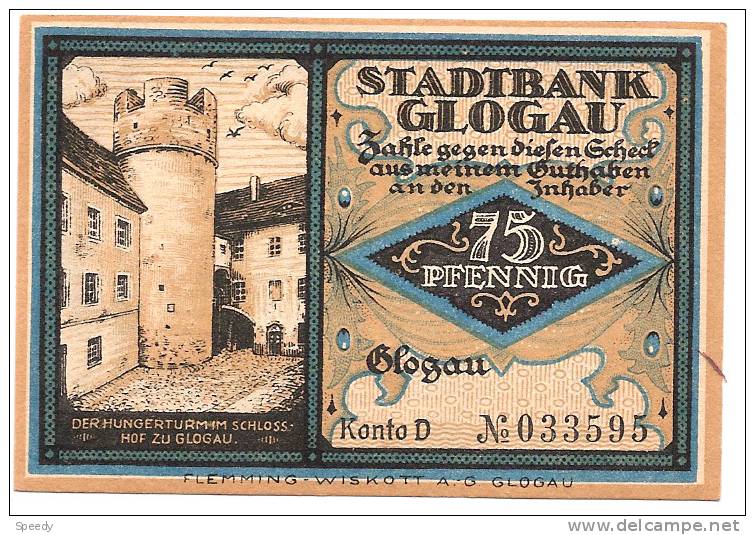 Noodgeld - Notgeld  STADT GLOGAU   75 Pfg - Autres - Europe