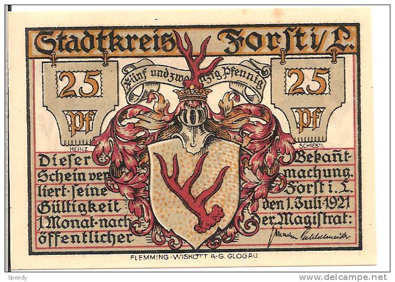 Noodgeld - Notgeld  STADT KREIS FORST LAUSITSS   25 Pfg 1921 - Autres - Europe