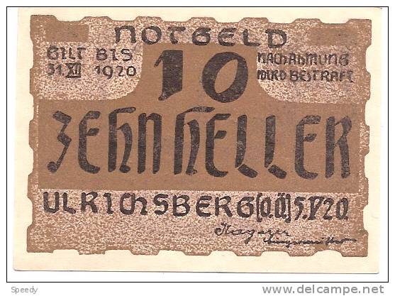 Noodgeld - Notgeld  STADT ULRICHSBERG  10 HELLER  1920 - Sonstige – Europa