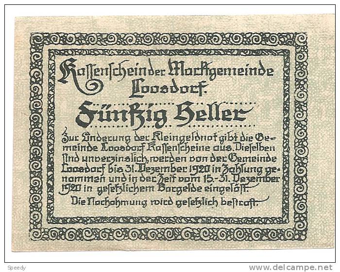 Noodgeld - Notgeld   LOOSDORF  50 Heller  1920 - Andere - Europa