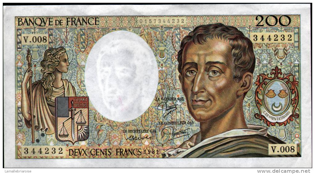 QUALITE NEUVE: 200F MONTESQUIEU  - 1981- V.008 - 200 F 1981-1994 ''Montesquieu''