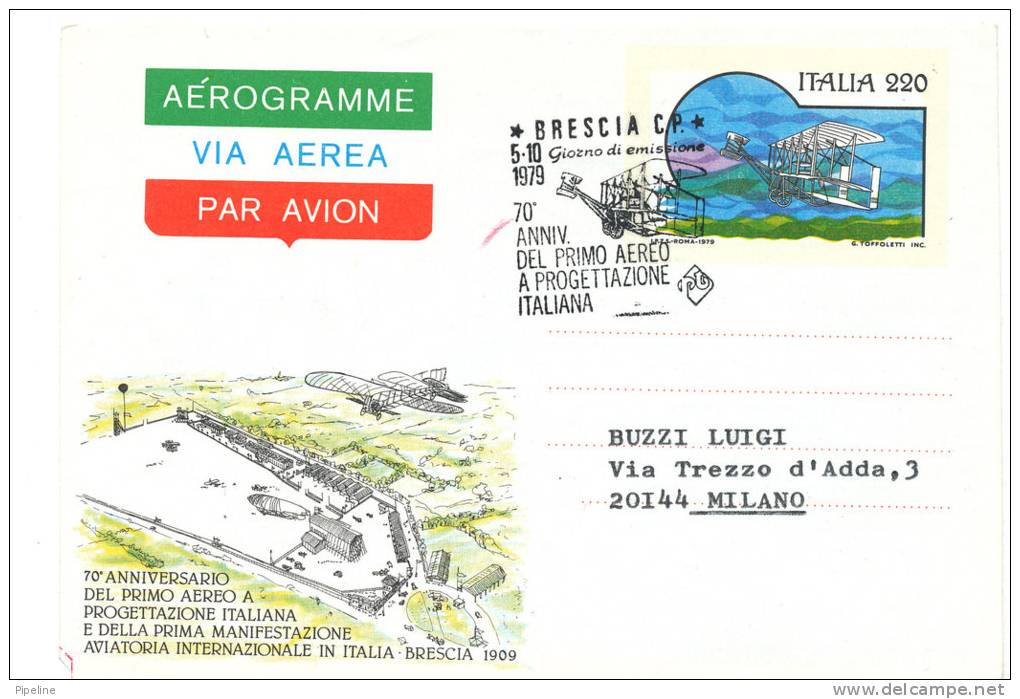 Italy Aerogramme 70th Anniversary Aero Brescia 1909 - 1979 Brescia 5-10-1970 With Nice Cachet - Airmail