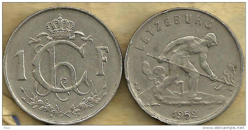 LUXEMBOURG 1 FRANC CROWN FRONT  MAN IN FIELD BACK 1952 KM46.1  READ DESCRIPTION CAREFULLY !!! - Luxemburgo