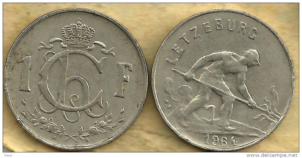 LUXEMBOURG 1 FRANC CROWN FRONT  MAN IN FIELD BACK 1952 KM46.1  READ DESCRIPTION CAREFULLY !!! - Luxembourg
