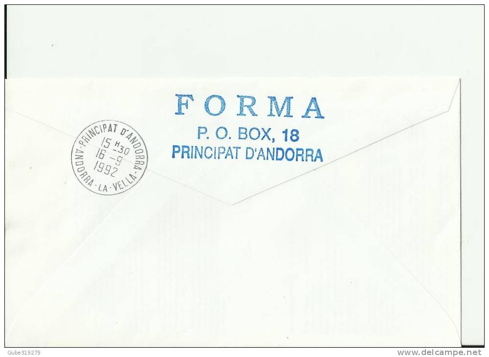 CAR MUSEUM 1992 ANDORRA -FD  SPANISH OFFICE NATIONAL MUSEUM OF AUTOMOBILE REGISTERED W/4 STAMPS OF 27 PTAS  SEPT 10,1992 - Covers & Documents