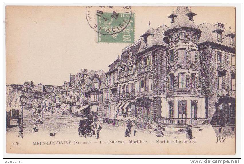 Carte Postale Ancienne    Mers-les-Bains  (80)   Le Boulevard Maritime  Avec Attelage - Mers Les Bains