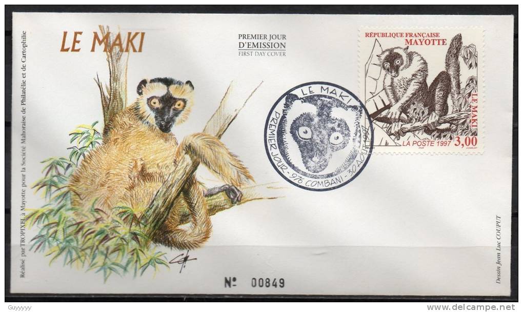 Mayotte - 1997 - FDC - Le Maki - Lettres & Documents