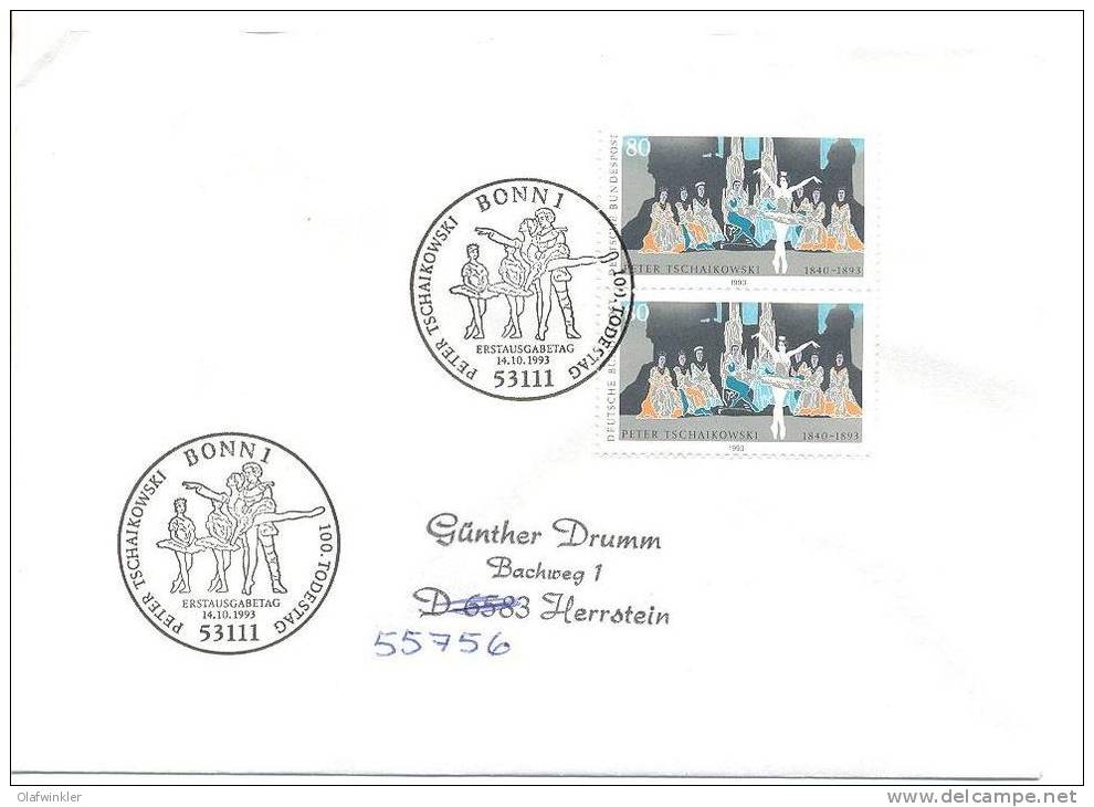 1993 Peter Tschaikowski Mi 1702 / Sc 1814 / YT 1534 FDC/PDJ [ls] - Storia Postale