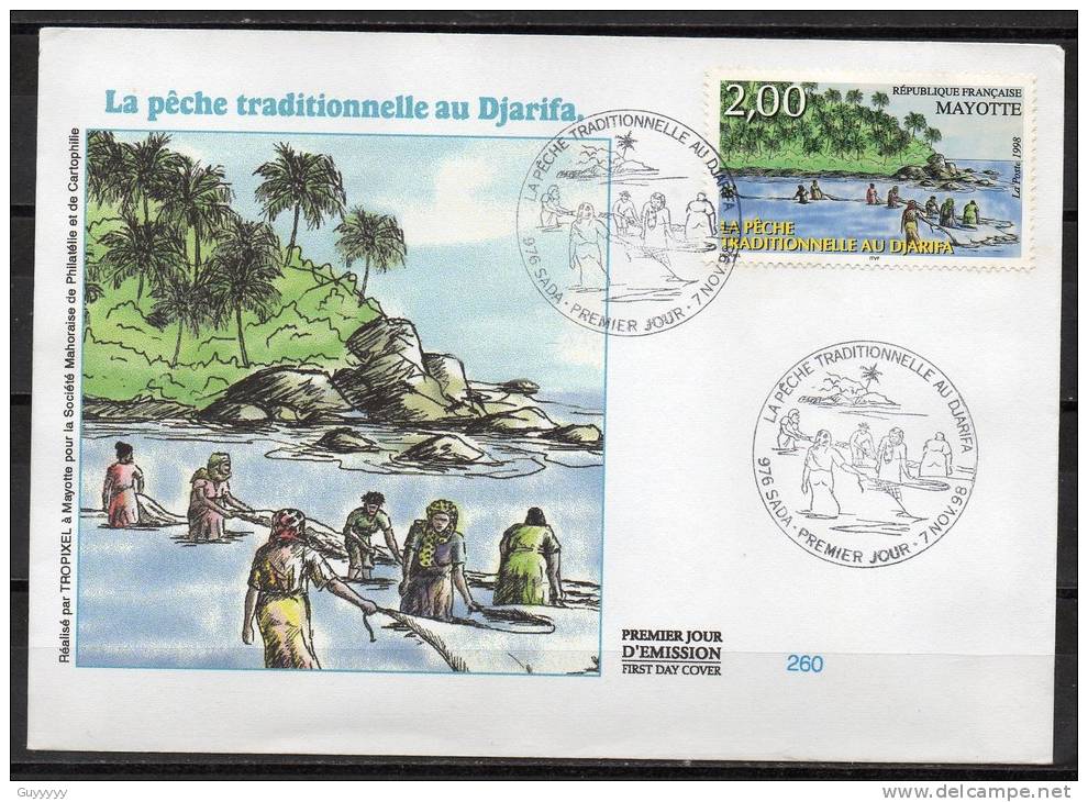 Mayotte - 1998 - FDC - La Pêche Traditionnelle Au Djarifa - Brieven En Documenten