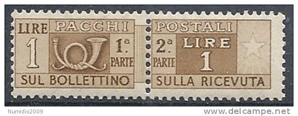 1946-51 ITALIA PACCHI POSTALI RUOTA 1 LIRA MNH **  - RR10312-4 - Colis-postaux