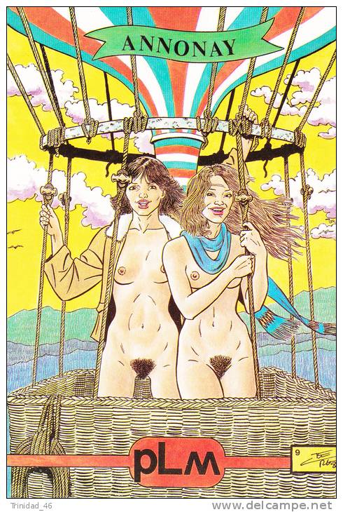 ANNONAY 07 HUMOUR  MONTGOLFIERE ZEPPELIN PUBLICITE PLM ILLUSTRATION  PIN UP   FEMME NU NUDE TRES BON ETAT ! ! ! - Annonay