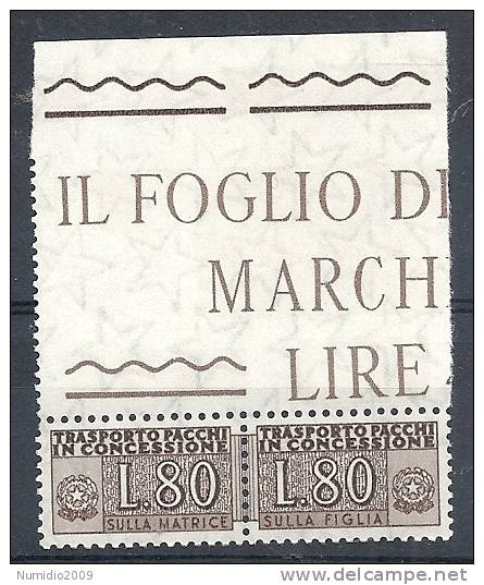 1955-81 ITALIA PACCHI IN CONCESSIONE STELLA 80 LIRE LUSSO MNH ** - RR10325 - Consigned Parcels