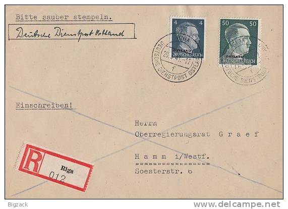 Ostland R-Brief Dt. Dienstpost Ostland Mif Minr.3,16 Riga 29.3.43 - Besetzungen 1938-45