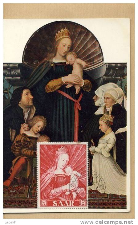 CARTE MAXIMUM  1954 SARRE # HOLBEIN # VIERGE AVEC LA FAMILLE DU BOURGMESTRE MEYER - Maximumkarten