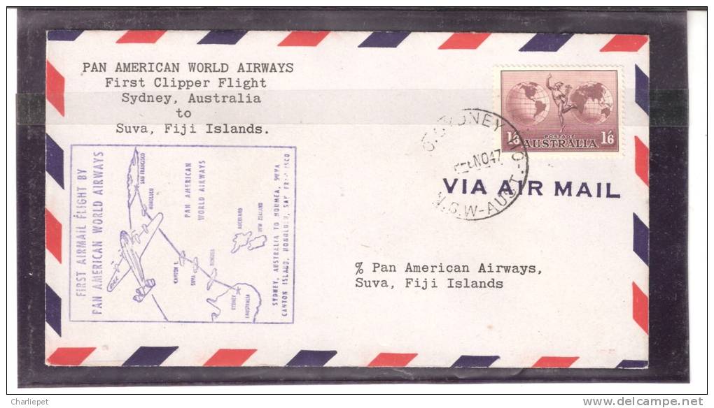 Pan American Airways Clipper Flight Sydney Australia To Sauv Fiji Islands 7-11-1947 - Primi Voli