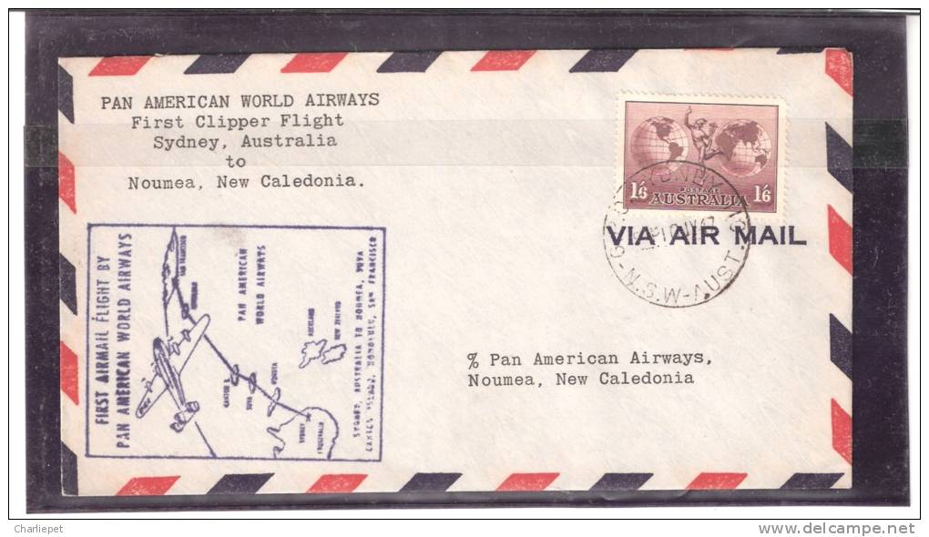 Pan American Airways Clipper Flight Sydney Australia To New Caledonia 9-10-1947 FFCover - Premiers Vols