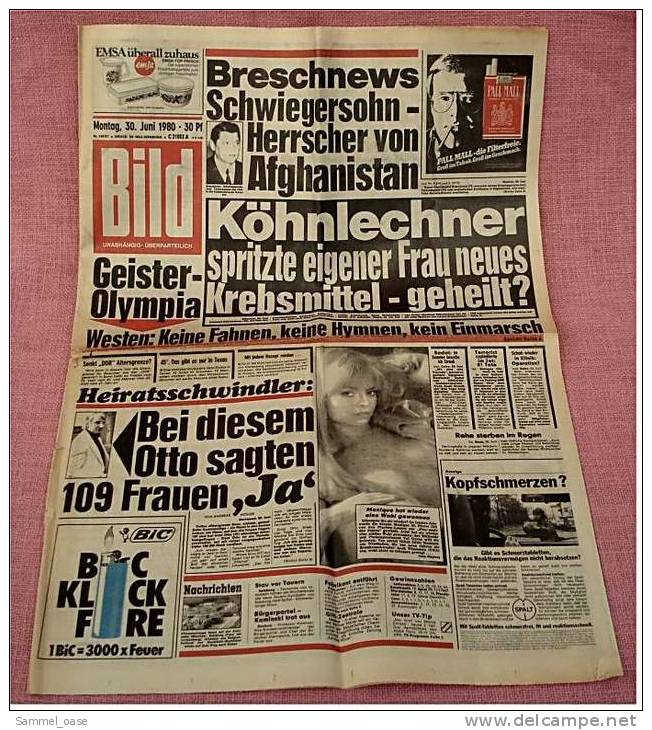 BILD-Zeitung Vom 30. Juni 1980  -  Westeuropa Beschloß : Geister-Olympiade In Moskau - Autres & Non Classés