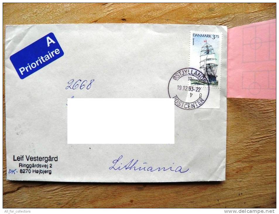 Cover Sent From Denmark To Lithuania, Ship 1993 Sailboat - Briefe U. Dokumente