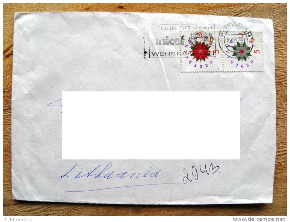 Cover Sent From Netherlands To Lithuania, 1992, Cancel Unicef - Brieven En Documenten
