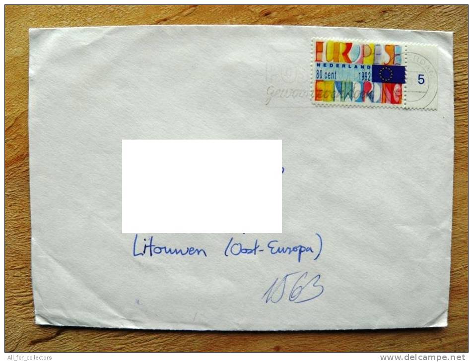 Cover Sent From Netherlands To Lithuania, 1992, Europese Elnwording Eu Flag - Lettres & Documents