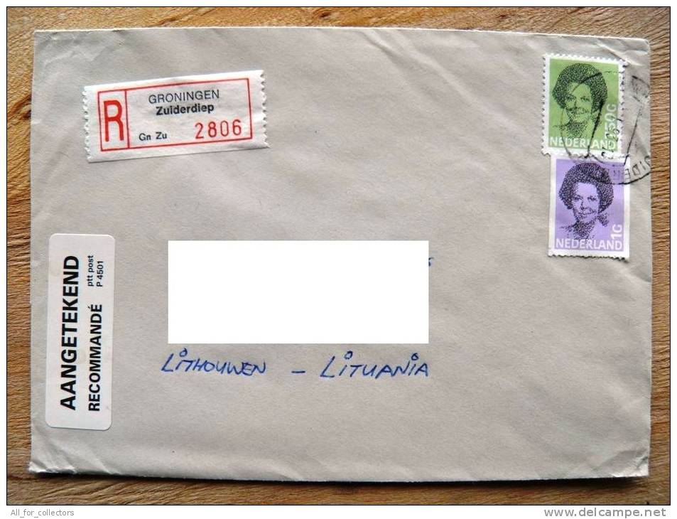 Cover Sent From Netherlands To Lithuania, 1993, Registered, Groningen - Brieven En Documenten