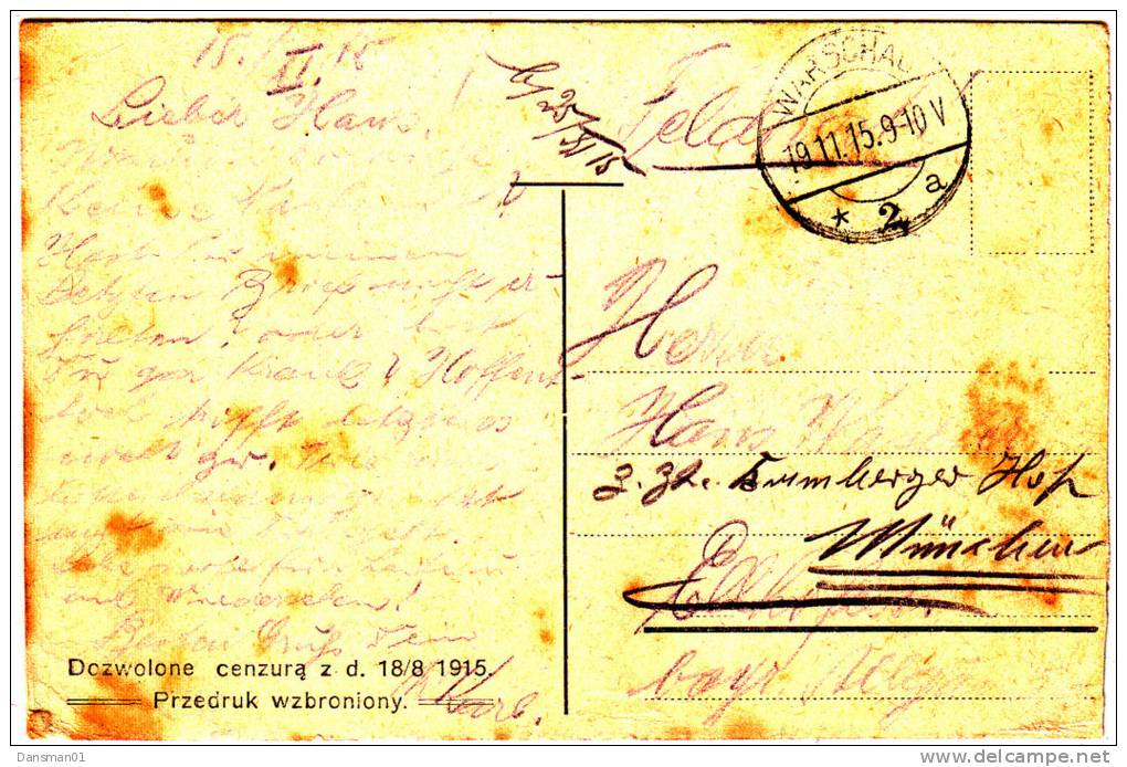 POLAND 1915 Postcard Sent From Warschau To Munich - ...-1860 Préphilatélie