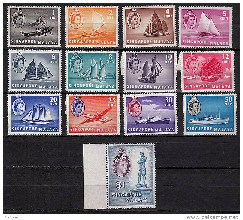 Msc479 Singapore 1955, SG38-50 Definitive Set To $1, Unmounted Mint - Singapour (...-1959)