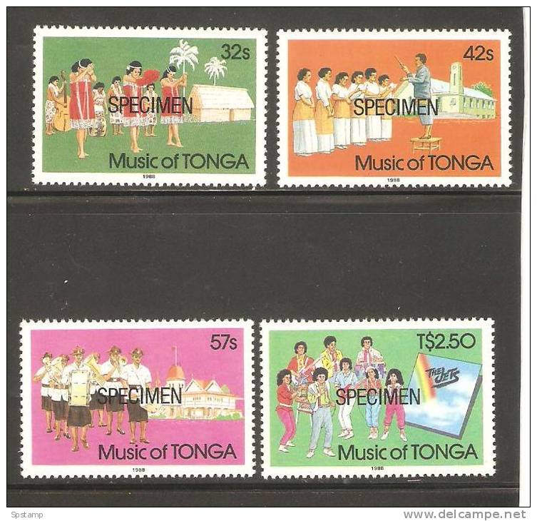 Tonga 1988 Local Music Set Of 4 MNH Specimen Overprint - Tonga (1970-...)