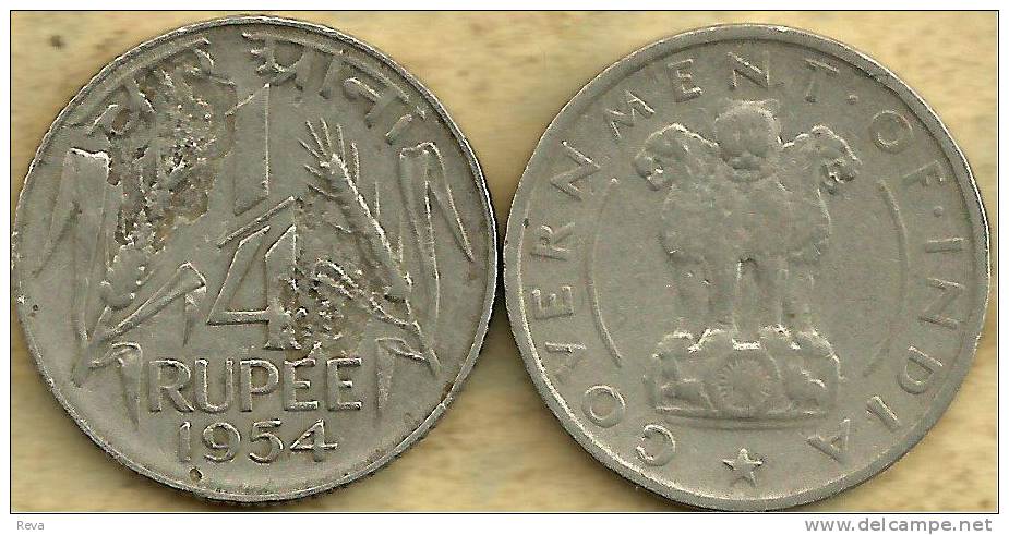 INDIA  1/4 RUPEE WHEAT LEAVES FRONT ASHOKA COLUMN BACK 1954 KM? READ DESCRIPTION CAREFULLY !!! - Inde