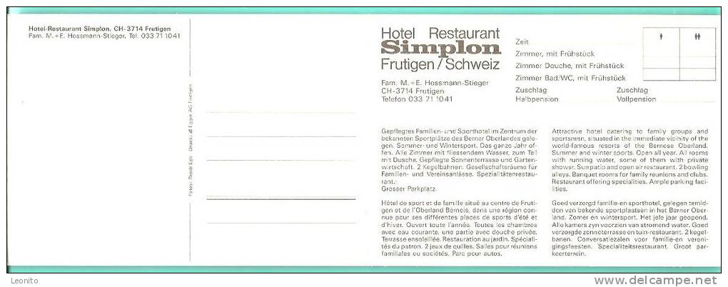 FRUTIGEN Hotel Restaurant SIMPLON Ansichts- Und Werbekarte - Frutigen