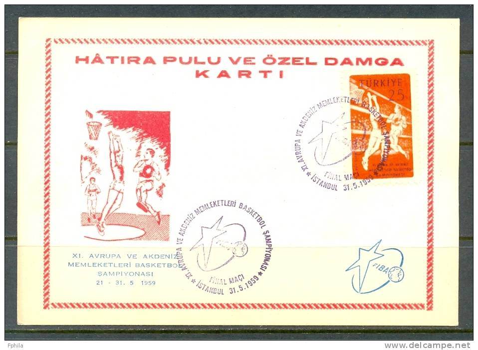 1959 TURKEY 11TH EUROPEAN AND MEDITERRANEAN BASKETBALL CHAMPIONSHIP MAXIMUM CARD - Maximum Cards