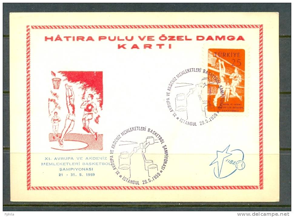 1959 TURKEY 11TH EUROPEAN AND MEDITERRANEAN BASKETBALL CHAMPIONSHIP MAXIMUM CARD - Tarjetas – Máxima