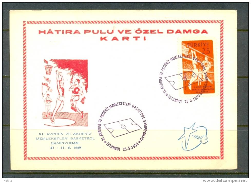 1959 TURKEY 11TH EUROPEAN AND MEDITERRANEAN BASKETBALL CHAMPIONSHIP MAXIMUM CARD - Cartoline Maximum