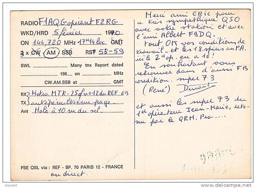 CARTE RADIO QSL - 1970- FRANCONVILLE - 95. - Radio Amateur