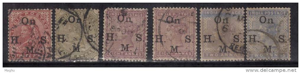 British India Used, Queen Victoria Service, (2 Scans) QV 14 Stamps, Some Colour Varities, - 1858-79 Compagnie Des Indes & Gouvernement De La Reine