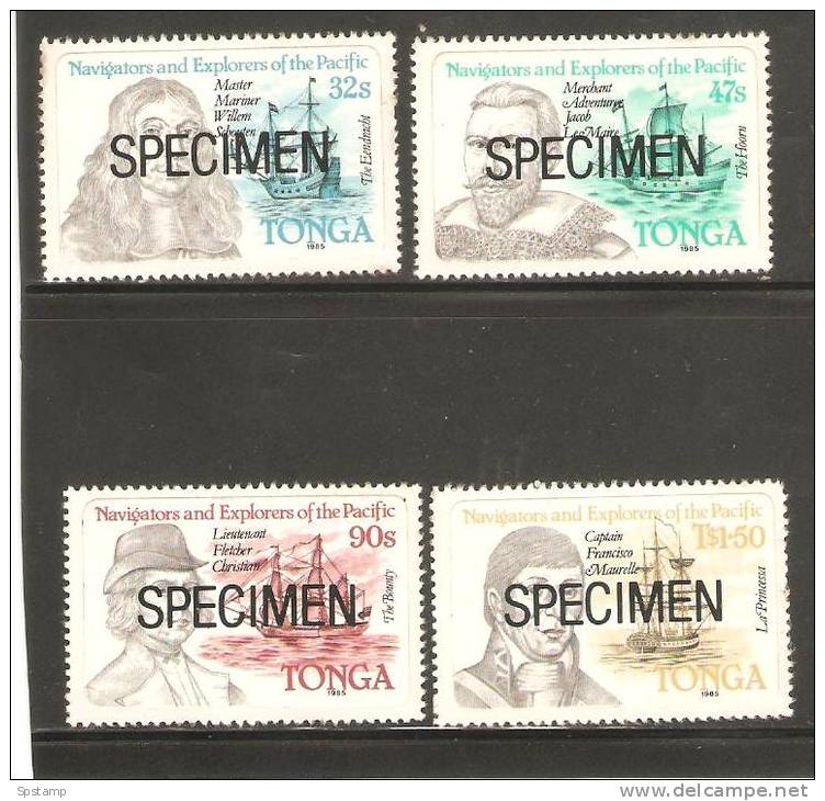 Tonga 1985 Pacific Explorers Self Adhesive Set Of  MNH , Some Perf Tip Stain , Specimen Overprints - Tonga (1970-...)