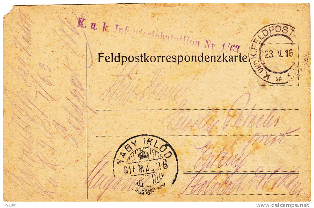 WW1, CENSORED, FELDPOST 106, 1916, POST CARD, HUNGARY TO ROMANIA - WW1