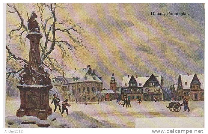 AK Litho Hanau Paradeplatz Im Winter Kinder Werfen Schneebälle V. Prior´s 1910 - Hanau