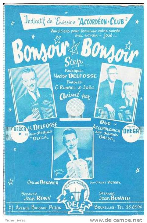 Hector Delfosse - Bonsoir Bonsoir - Indicatif De L'émission Accordéon Club - Ed Delf - TBE - Scores & Partitions